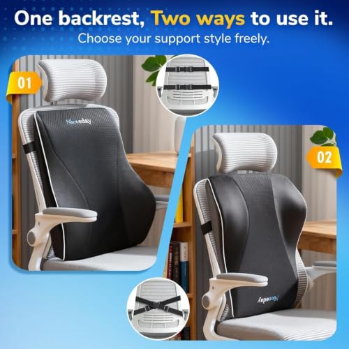 Niceeday Lumbar Support Pillow for Office Chair Car Back Support Pillow, Memory Foam Gaming Chair Desk Chair Back Cushion for Lower Back Pain Relief, Ergonomic Back Rest,Office Home Essentials - size: Full Back 3D-16'*18'*5'