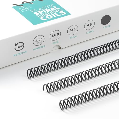 Binditek Plastic Spiral Binding Coils, 12 mm, 4:1 Pitch, Black, 100 Pack - size: 12mm, style: 100P , Black