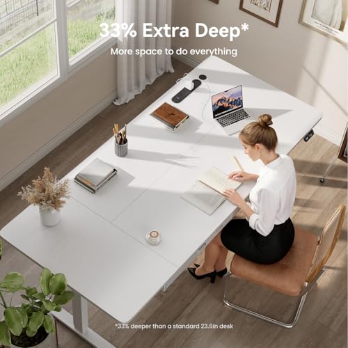 HLDIRECT 79" Electric Standing Desk with Power Outlets & 2 Drawers, White - color: White, size: 79 inch