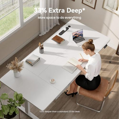 HLDIRECT 71" Electric Standing Desk with Power Outlets & 2 Drawers, White - color: White, size: 71 inch