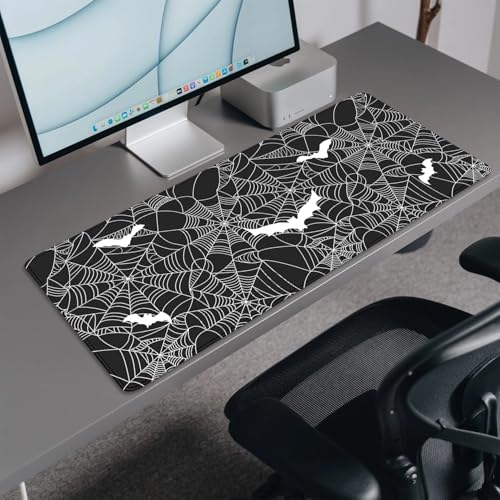 Black Spider Web Desk Pad Mouse Pad,Large Gaming Bat Mouse Mat with Stitched Edges,Non-Slip Waterproof Rubber Base Mousepad for Office Work Home Desk Mat(27.5X11.8 in) - color: Spider Webs and Bats