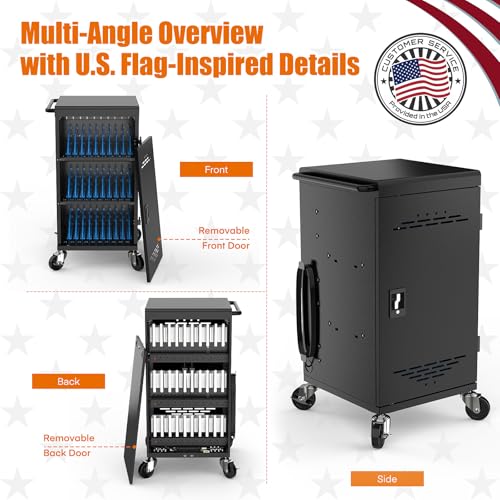 Meteteel 30 Device Charging Cart for Chromebook iPad Laptop K-12 | Fits 14-in devices, lockable storage, 30-outlet power strip, circuit breaker, cable management, casters, K-12 schools offices - size: 30 Tablet/Chromebook