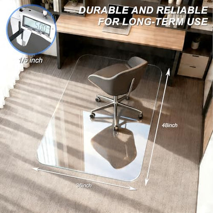 Kuyal Chair Mat for Carpet, Heavy Duty Tempered Glass Office Chair Mat | 36" x48", 1/5" Thick Computer Chair Mat with Rounded and Polished Edges, Can be Used on Carpet or Hard Floor, Ship Flat - size: 36" x 48" x 1/5" Rectangle