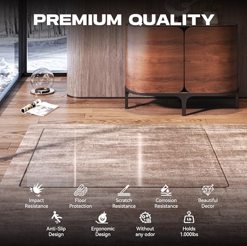Tempered Glass Office Chair Mat, 50" x 44" Transparent Chair Mat, Heavy Duty 1,000lb, Round Corner Polished Edge, Glides Smoothly, Easy Clean, Protector Mats for Home Hardwood Floors Carpet - size: 50" x 44"