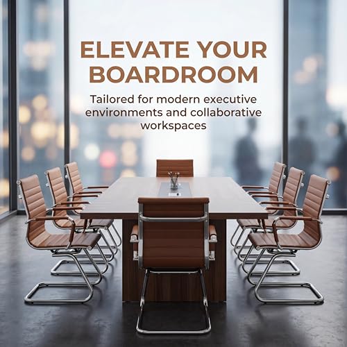 Conference Room Chairs Set of 4, Waiting Room Chairs with Arms, Faux Leather Reception Chairs No Wheels, Office Guest Chairs with Mid Back Support and Chrome Sled Base, Cafe - color: Cafe, size: 4PCS
