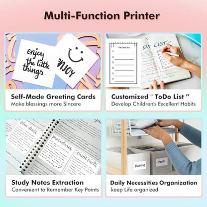 Bisofice Mini Printer with 11 Rolls of Printing Paper 57mm, Mini Pocket Sticker Printer, Portable Thermal BT Photo Printing for Study Notes, DIY, Diary, Pictures, Labels (White) - color: White