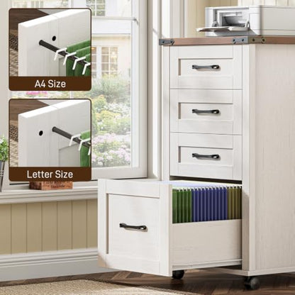 Halitaa 4 Drawer Mobile File Cabinet, Vertical Rustic Filing Cabinet for Hanging A4/Letter Size, Printer Stand with Storage Organization for Home Office - style: 4 Drawer