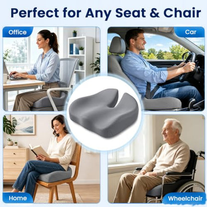Seat Cushion, XL Large Memory Foam Cushion for /Office Chair/Car/Wheelchair - color: Grey