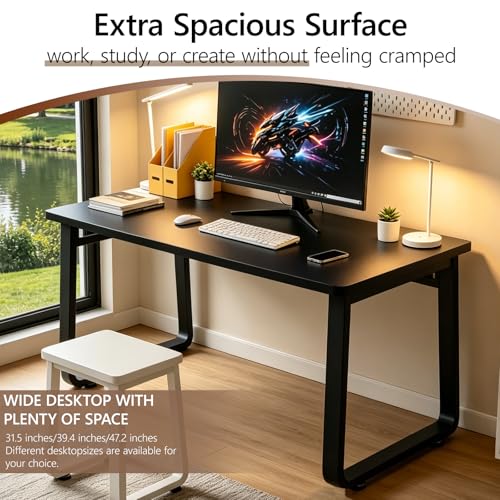 Small Office Computer Desk, Simple Style Writing Desk Waterproof and Scratch-Resistant,Sturdy Study Writing Desk with Wooden Tabletop and Metal Frame for Bedroom, Study Room, Living Room - color: Black, size: 39.4*19.5