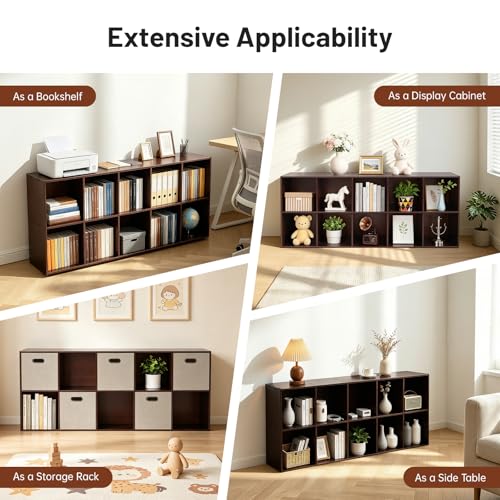 10 Cube Storage Organizer - Pine Wood Bookshelf - Cube Shelf - Vertical or Horizontal Bookcase - Open Book Shelf - Easy Assembly for Bedroom, Living Room, Office - Brown - size: 10 Cube
