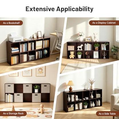 10 Cube Storage Organizer - Pine Wood Bookshelf - Cube Shelf - Vertical or Horizontal Bookcase - Open Book Shelf - Easy Assembly for Bedroom, Living Room, Office - Brown - size: 10 Cube