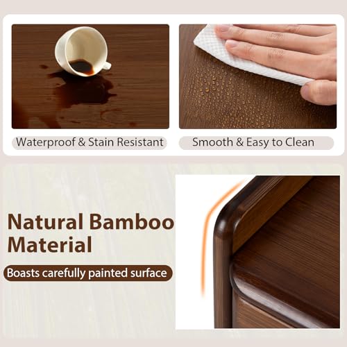 Tangkula Bamboo Mid Century Desk with 2 Storage Drawers, Home Office Study Writing Desk with Shelf & Cable Management Groove, Home Office Desk for Working & Learning (Brown) - color: Brown