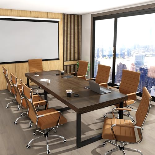Home Office Chair Ribbed, Modern Leather Conference Room Chairs, Ergonomic Office Desk Chair, High Back Executive Computer Chair, Adjustable Swivel Chair with Arms (Brown) - color: Brown