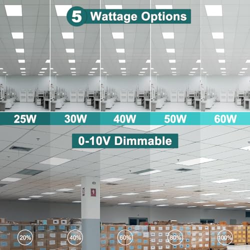 kadision 2x4 LED Flat Panel Light, 5-Wattage and 3-CCT Adjustable, 2 Pack | 60W/50W/40W/30W/25W, 5000K/4000K/3500K Selectable, 6600LM 0-10V Dimmable Drop Ceiling Office Lights, 100-277V ETL-Listed - size: 2x4ft, 2-Pack