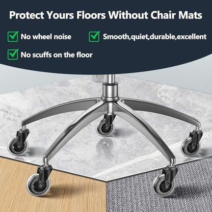 Office Chair Wheels Replacement, 3" Heavy Duty Rubber Caster Wheels for Hardwood Floors and Carpet, Quiet & Safe Wheels for Rolling Chair Set of 5, Easy Installation with Universal Fit