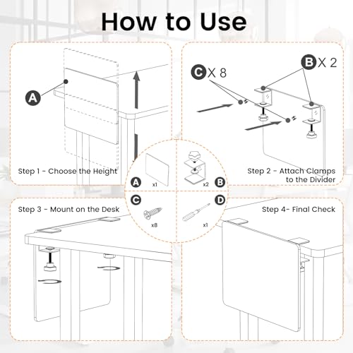 Desk Divider, Clamp On Felt Desk Privacy Panels, Acoustic Sound Absorbing Desk Partition for Office Desk, Reduce Distractions, Oatmeal, 1 Pack, 24 x 24 in | Clamp-On Installation, Felt Privacy Panels, Helps Reduce Visual Distractions, Suitable for Offices