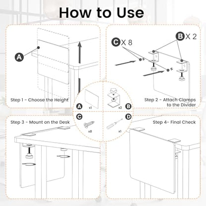 Desk Divider, Clamp On Felt Desk Privacy Panels, Acoustic Sound Absorbing Desk Partition for Office Desk, Reduce Distractions, Oatmeal, 1 Pack, 24 x 24 in | Clamp-On Installation, Felt Privacy Panels, Helps Reduce Visual Distractions, Suitable for Offices