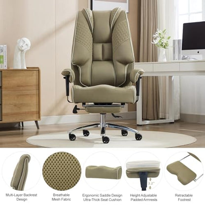 EXCEBET Big and Tall Executive Office Chair 400lbs Wide Seat, Mesh Green | Wide seat for extra comfort, Retractable footrest, 135° reclining, Lumbar support, Breathable mesh,Ergonomic high back design - color: Mesh Green