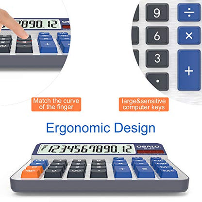 Desktop Calculator Extra Large 5-Inch LCD Display 12-Digit Big Number Accounting Calculator with Giant Response Button, Battery & Solar Powered, Perfect for Office Business Home Daily Use(OS-6815) | Calculators Desktop, Adding Machine for Office Accountin