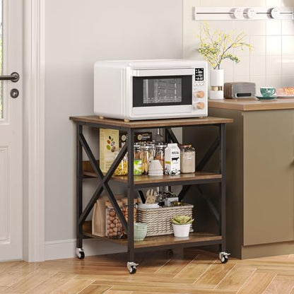 VENNQD 23.6 x 23.6 x 30.3 Inches Printer Stand, Large Printer Table with Adjustable Middle Shelf, Rolling Printer Cart with Wheels, 3 Tier Printer Table for Home Office Scanner Fax, Rustic Brown - color: Rustic Brown