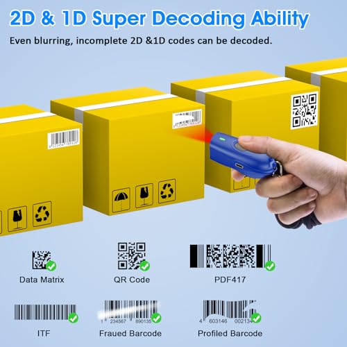 Symcode Bluetooth 2D Barcode Scanner Mini Portable QR Code Scanner 3-in-1 Bluetooth & 2.4G Wireless & USB Wired Barcode Scanner with Android,iOS,Computers,Windows - color: 2D QR Blue