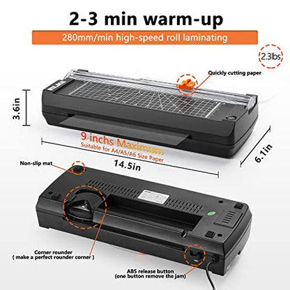IMLIKE A4 Thermal Laminator with Laminating Pouches - 9" Photo Laminating Machine, Built-in Paper Trimmer, 6-in-1 Black Laminator for Home, School, and Office Use - color: Black