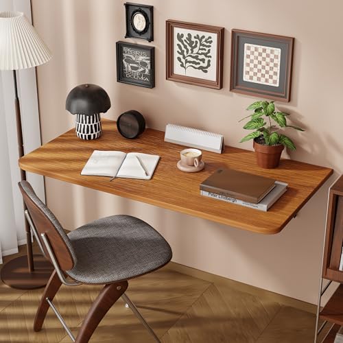 Dogsky Wall Mounted Folding Table 36x15.7 in - 200LB Capacity | Heavy Duty Wall Floating Desk, Space-Saving Workbench for Home Office, Laundry Room & Kitchen, Burlywood - color: Burlywood, size: 36" x 15.7"