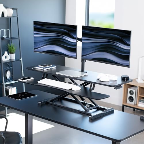 VIVO Black 48 in Standing Desk Converter with Monitor Stand, DESK-V048KB-M2 - color: Black, size: 48"
