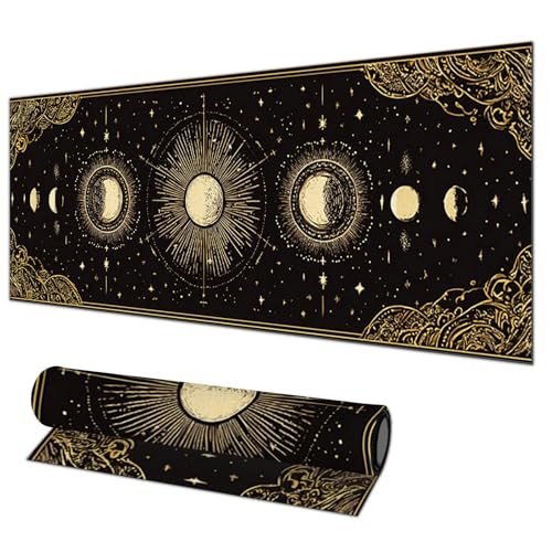 HOMETITUTE Large Mouse Pad 31.5x11.8 Inch Gaming Mousepad Golden Moon Phase Astrology Art Non-Slip Keyboard Desktop Protector Mat XL Mouse Pad for Home Office Laptop Wireless Mice Accessories - color: Golden Moon Phase Astrology Art