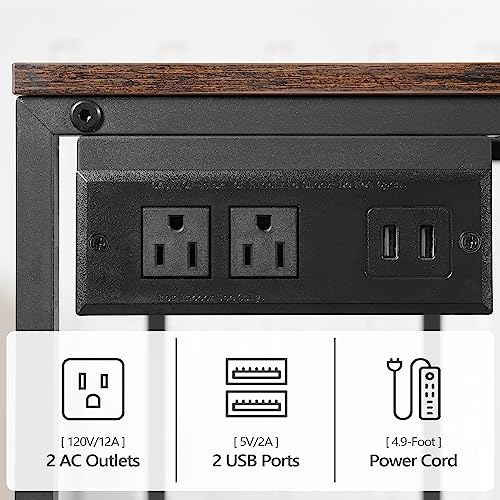 MAHANCRIS Mobile Printer Stand, 3-Tier Industrial Printer Cart with Power Outlets and 2 USB Ports, Rolling Printer Table on Wheels for Home Offices Kitchen Organization Rack, Rustic Brown PTHR78E01 - color: Rustic Brown