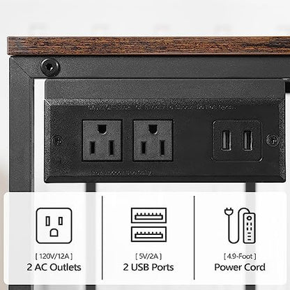 MAHANCRIS Mobile Printer Stand, 3-Tier Industrial Printer Cart with Power Outlets and 2 USB Ports, Rolling Printer Table on Wheels for Home Offices Kitchen Organization Rack, Rustic Brown PTHR78E01 - color: Rustic Brown