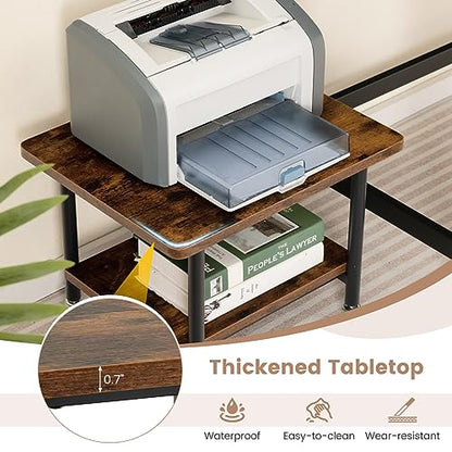 Tangkula 2-Tier Printer Stand, Under Desk Rolling Printer Cart - color: Rustic Brown, size: 2-Tier