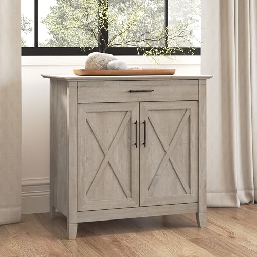 Bush Furniture Key West Secretary Desk with Keyboard Tray and Storage Cabinet in Washed Gray