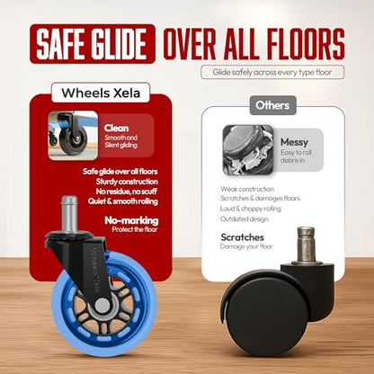 Office Chair Wheels Replacement, 3 Inch Caster Wheels Rollerblade Desk Chair Wheels for Carpet Hardwood Floors, Heavy-Duty Desk Chair Casters, Fits 98% Chair Set of 5 - color: Blue Pack of 5