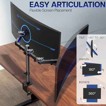 VIVO Dual Ultrawide Monitor Desk Mount, Heavy Duty Fully Adjustable Steel Stand, Holds 2 Computer Screens up to 38 inches and Max 22lbs Each, Black, STAND-V038 - color: Black, size: 13" - 38"