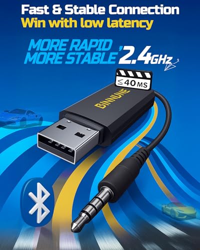 BINNUNE Wireless Gaming Headset — 2.4GHz Low-Latency USB Dongle + Bluetooth, 50mm Drivers 7.1 Surround, Noise-Cancelling Mic, 40H Battery — Over Ear Wireless Headphones for PS5, PC, Laptop, Yellow - color: Yellow