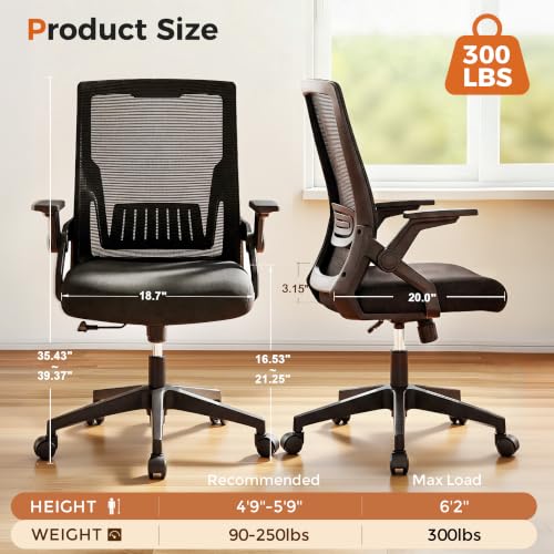 GTPLAYER Ergonomic Office Chair with Flip-up Armrests Executive Computer Chair for Home Office, Breathable Mesh & Comfy Lumbar Support, Black - color: Space-black, size: Large