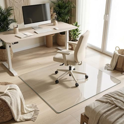 45"x45" Tempered Glass Chair Mat for Hardwood Floor & Carpet | 0.2" Thick Heavy-Duty Tempered Glass With 4 Non-Slip Pads, Smooth Rolling Surface Protects Floors From Scratches And Cracks - size: 45" x 45"