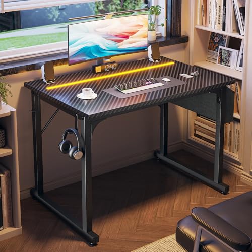 DurayLoly 32" Gaming Desk with Waterproof LED Lights for Bedroom,Black - color: Black, size: 32 IN