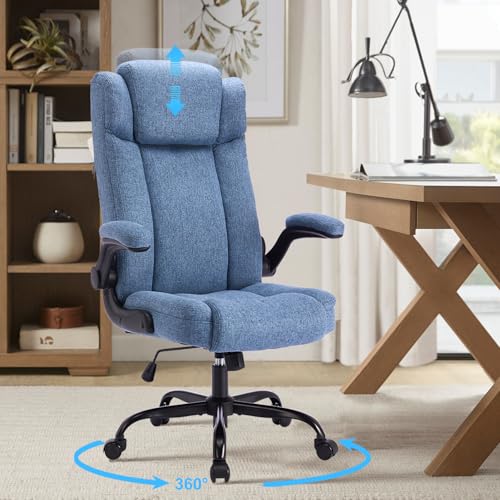 High Back Fabric Office Chair Ergonomic Chair Adjustable Headrest | Fabric office chair with high back ergonomic support, adjustable headrest, flip-up arms, adjustable height and 90°-120° tilt - color: Blue