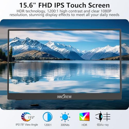 InnoView 15.6" Portable Monitor 60Hz Touchscreen 1080P 10-Point Touch Screen Monitor Portable with Protective Sleeve Built-in Stand, 1200:1 HDMI USB C Travel Monitors for Laptop, PC, Phone - size: 15.6 inch