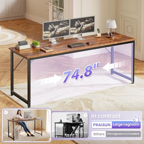 PRAISUN 80 X 24 Inch Computer Desk, Power Outlets, USB-C, Rustic Brown - color: Rustic Brown, size: 80inch
