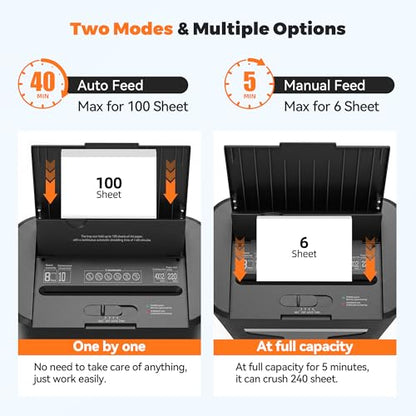 100-Sheet Auto Feed Paper Shredder, 40 Min Non-Stop, Shredders for Home Office Heavy Duty, P-4 Ultra Security Shredder for Home Office, Cross-Cut with Wheels, 4.5 Gal Bin, <63 dB (OL100) - size: 100 Sheet Auto Feed