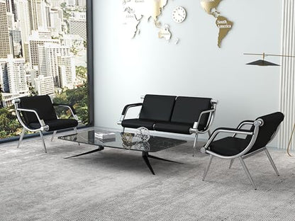 Kinsuite 4-Seat Waiting Room Chairs with PU Leather - 3Pcs Office Waiting Room Chair Reception Bench, for Airport Office Hospital School Bank, Black - size: 1-seat*2+2-seat