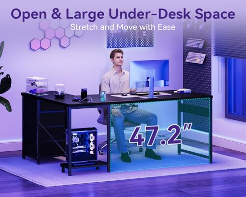 AODK 61" L Shaped Gaming Desk with 4 Drawers and Power Outlets, Black - color: Black, size: 61 Inch