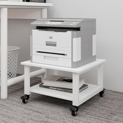Natwind 2 Tier Laser Printer Stand,20''x20'' Under Desk Printer Cart, White | Large Printer Table Copier Stand with Wheels, Stand for Heavy Printers,Thickened Steel Tube,Supports 200lbs,for Home Office - color: White