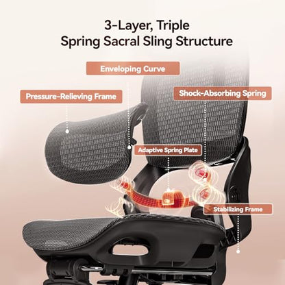 SIHOO B100 Office Chair, Comfy Ergonomic Office Chair, Computer Chair with Adaptive Lumbar Support & Wide Headrest, Flip-up Armrests, Swivel Desk Chair for Long Hours, Without Footrest, Black - color: Black