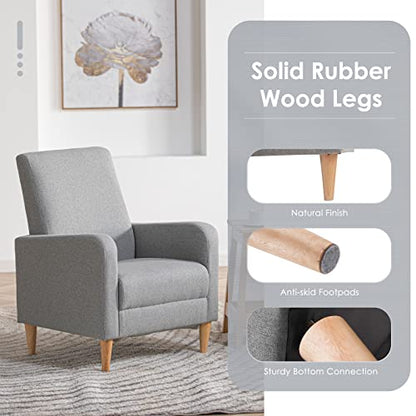COLAMY Mid-Century Modern Accent Chairs Set of 2, Fabric Upholstered Living Room Chairs with Back Pillow & Solid Wood Legs, Comfy Armchair for Living Room, Bedroom, Single Sofa, Grey - color: Grey, size: Set of 2