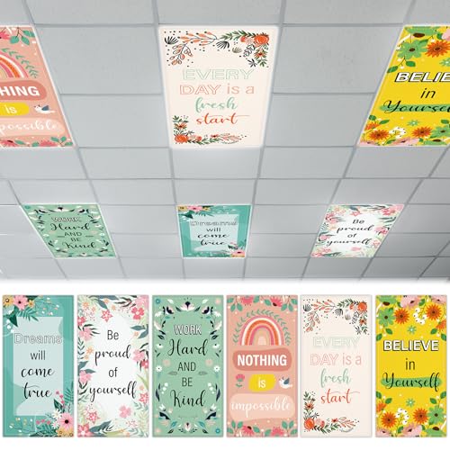 QOUBAI 6PCS Fluorescent Light Covers, 4x2 Feet Magnetic Light Cover Fluorescent Lights Shade Panel Positive Inspirational Ceiling Lights Filters for Office Classroom Home Drop Ceiling Flower - color: Flower
