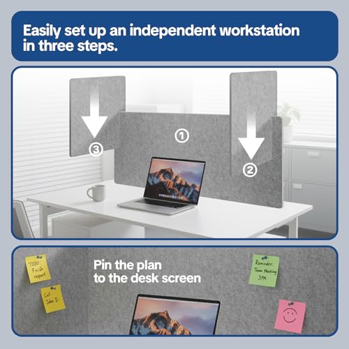 Desk Divider Privacy Screen 3 Panel Sound Absorbing - 47.2”x 23.6”x 19.7” Freestanding Acoustic Partitions for Office, Noise Reducing Panels for School, Home, Library,Sliver Grey - color: Sliver Grey